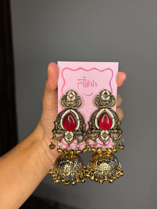 Antique gold tone statement jhumkaa - Mannat
